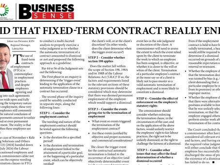 Johan van Deventer - did that fixed-term contract really end?