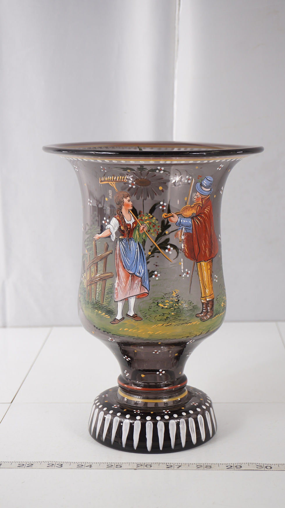 Thumbnail: 1850s Blown Glass Hand Painted Flower Base