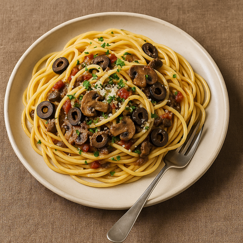 Spaghettis aux champignons et olives