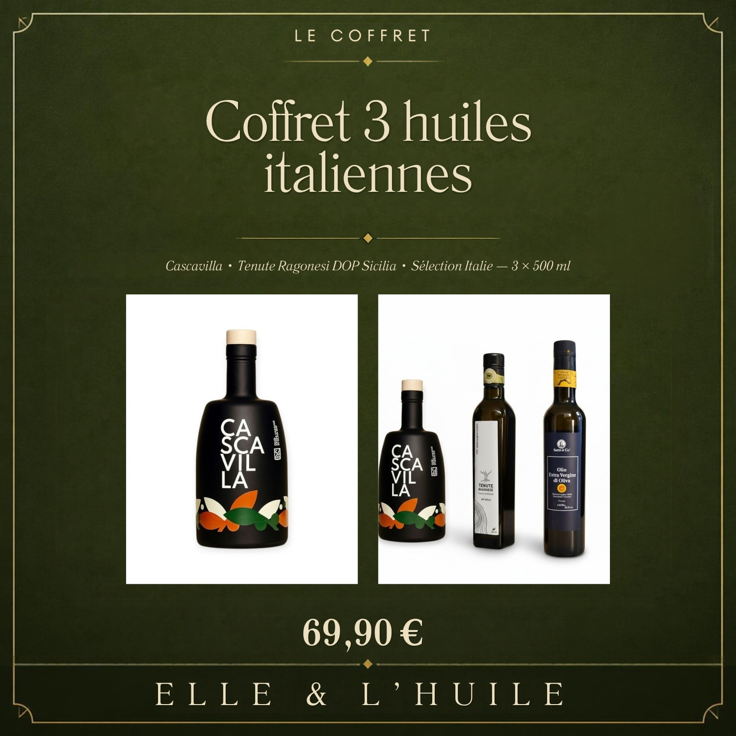 Coffret 3 huiles d'olive italiennes · 3 × 500 ml