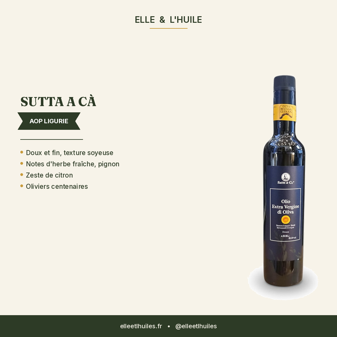 Sutta A Cà — Huile d'Olive Vierge Extra AOP & BIO, Ligurie, 500ml