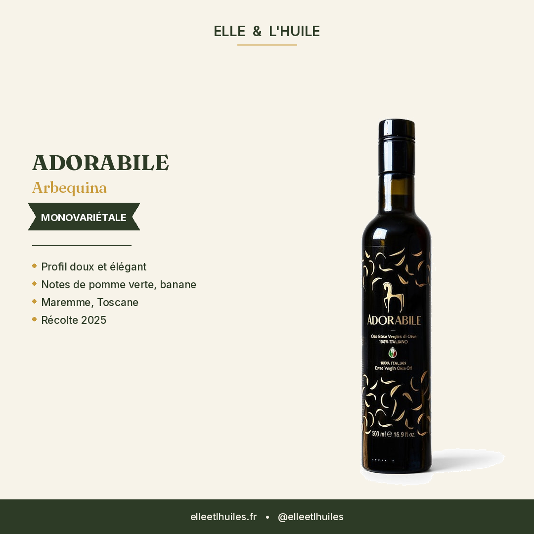 Adorabile — Huile d'Olive Vierge Extra Arbequina, Toscane, OLEA PRIUS, 500ml