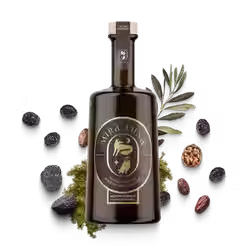 Huile d’olive vierge extra bio AOP Provence, fruité noir intense, olives maturées par fermentation contrôlée, arômes d’olive noire confite, cacao, tapenade et truffe, idéale cuisine méditerranéenne.