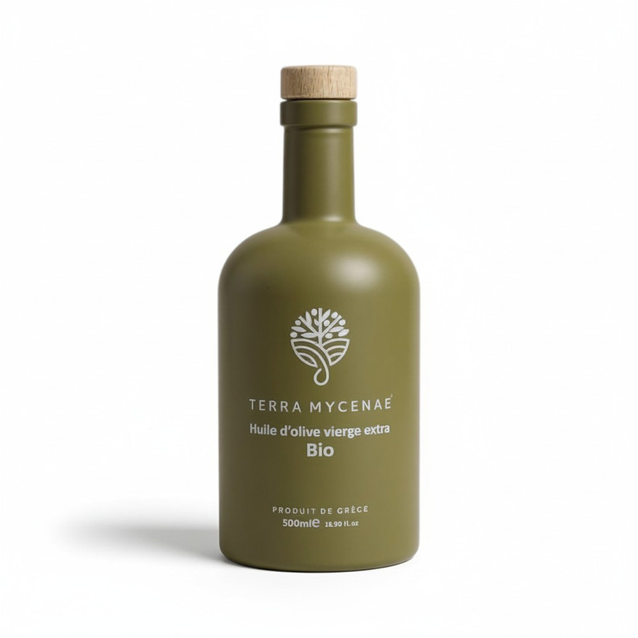 Huile d'Olive Vierge Extra — Terra Mycenae Fruité Épicé Bio — Grèce, 500ml — huile d'olive Koroneiki de Mycènes, Péloponnèse