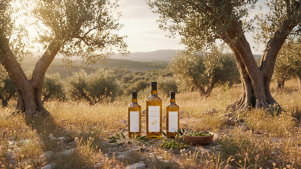 Eye-level view of olive trees in a Mediterranean landscape