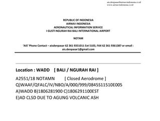 NOTAM WADD - NGURAH RAI INT'L AIRPORT BALI