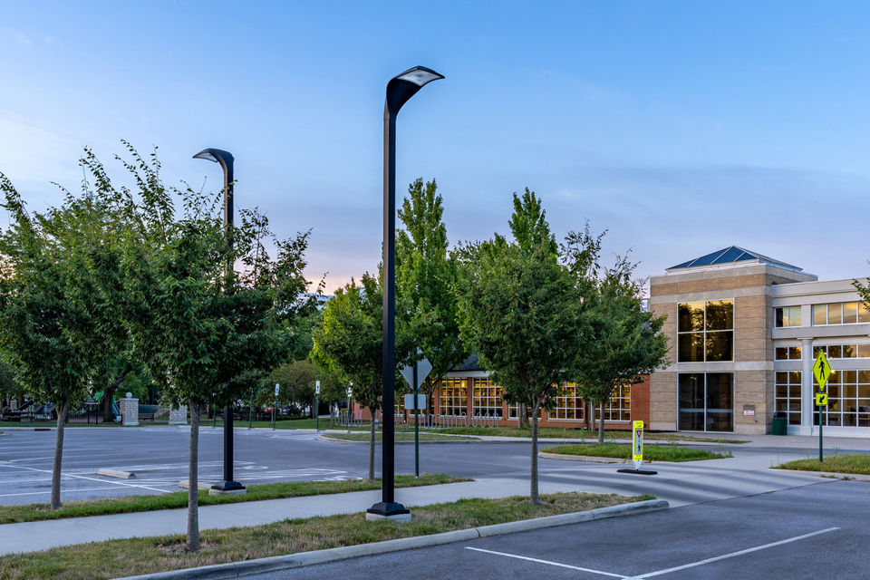 AL4105 Millernia ML740 with ML900 Pole Base for Architectural Lighting of Parking Lot Area