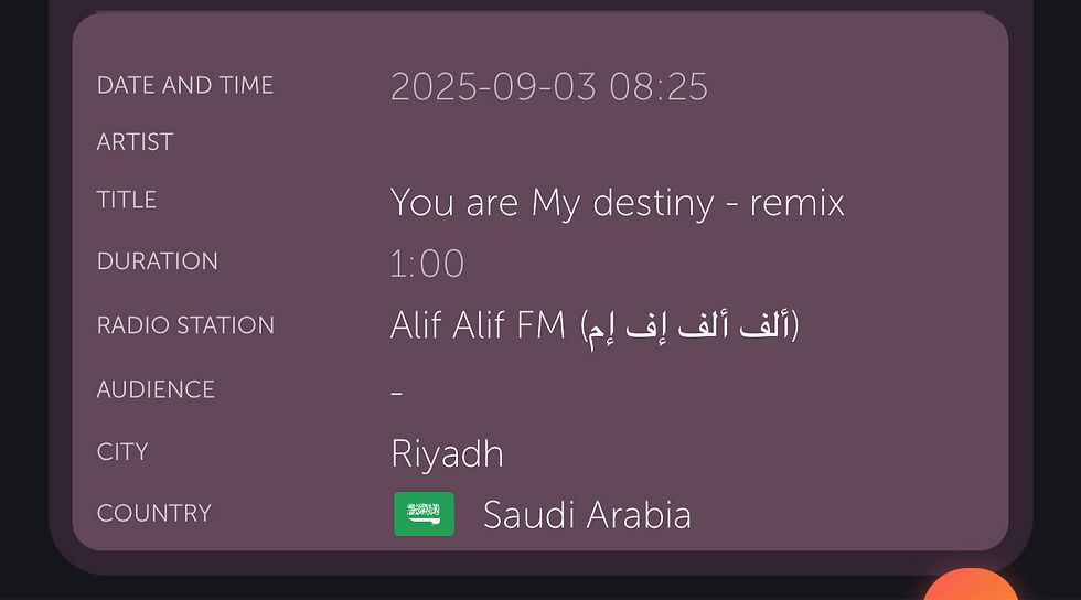 Even in Saudi Arabia, Alif Alif FM 94.0 in Riyadh plays You Are My Destiny