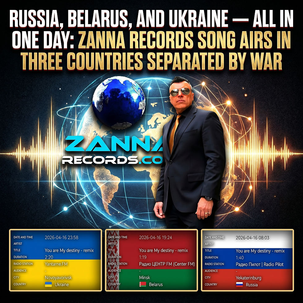 Gianluca Zanna's songs breaking barriers of wars and politics, on the air in Russia, Ukraine and Belarus at the same time