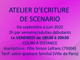 ATELIER ECRITURE DE SCENARIO VENDREDI SOIR