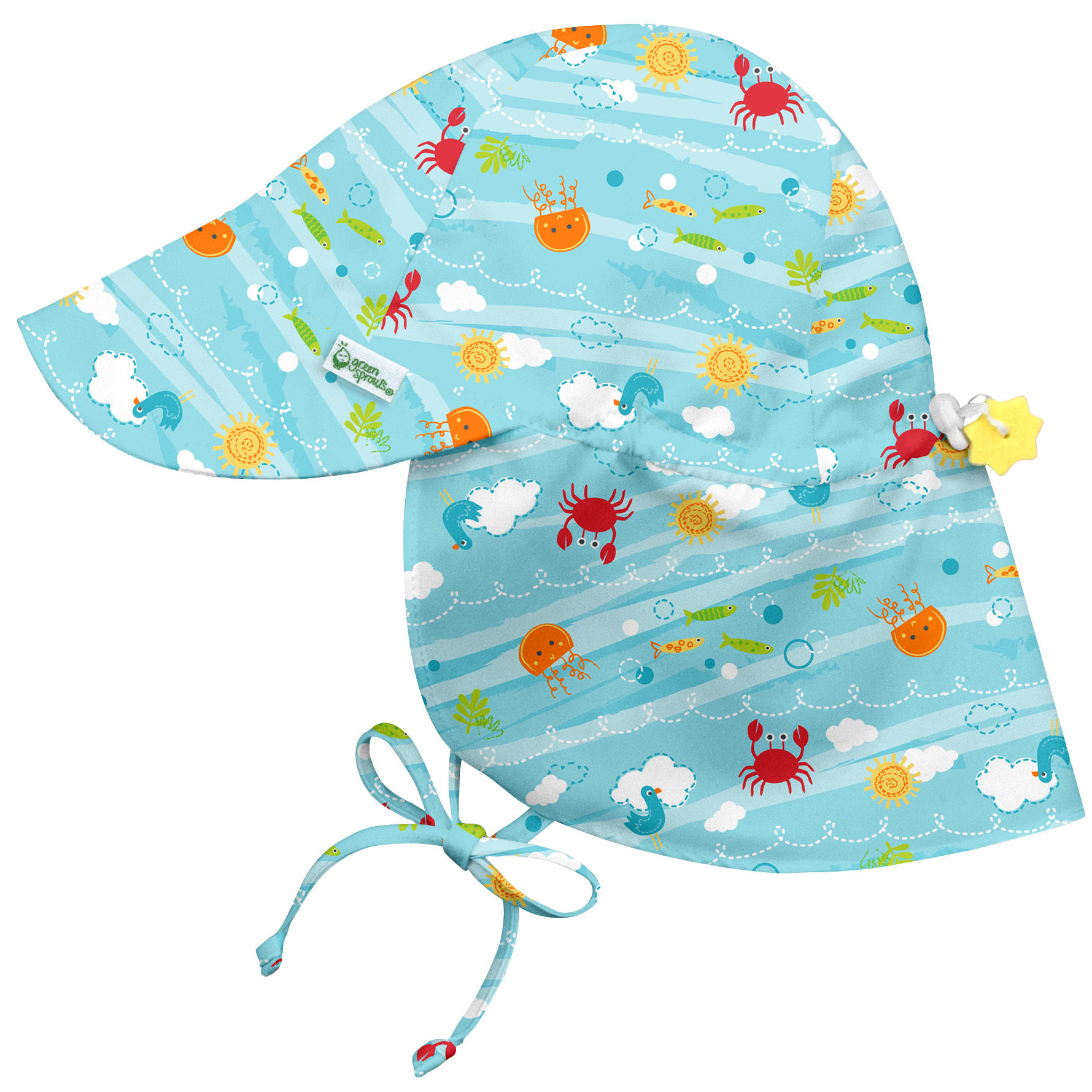 Flap Sun Protection Hat - Light Aqua Sea Friends