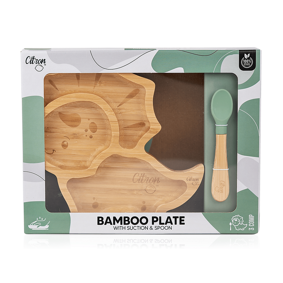 Thumbnail: Bamboo plate with suction and spoon - Dino