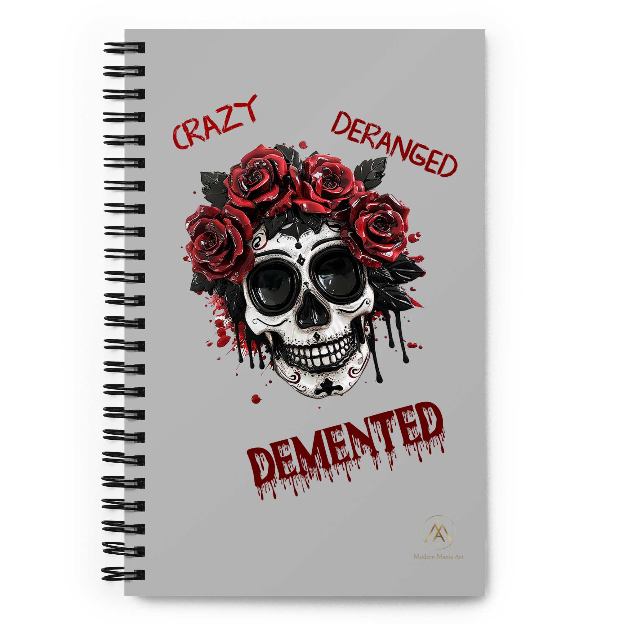 Demented Sugar Skull Spiral Notebook - Gray