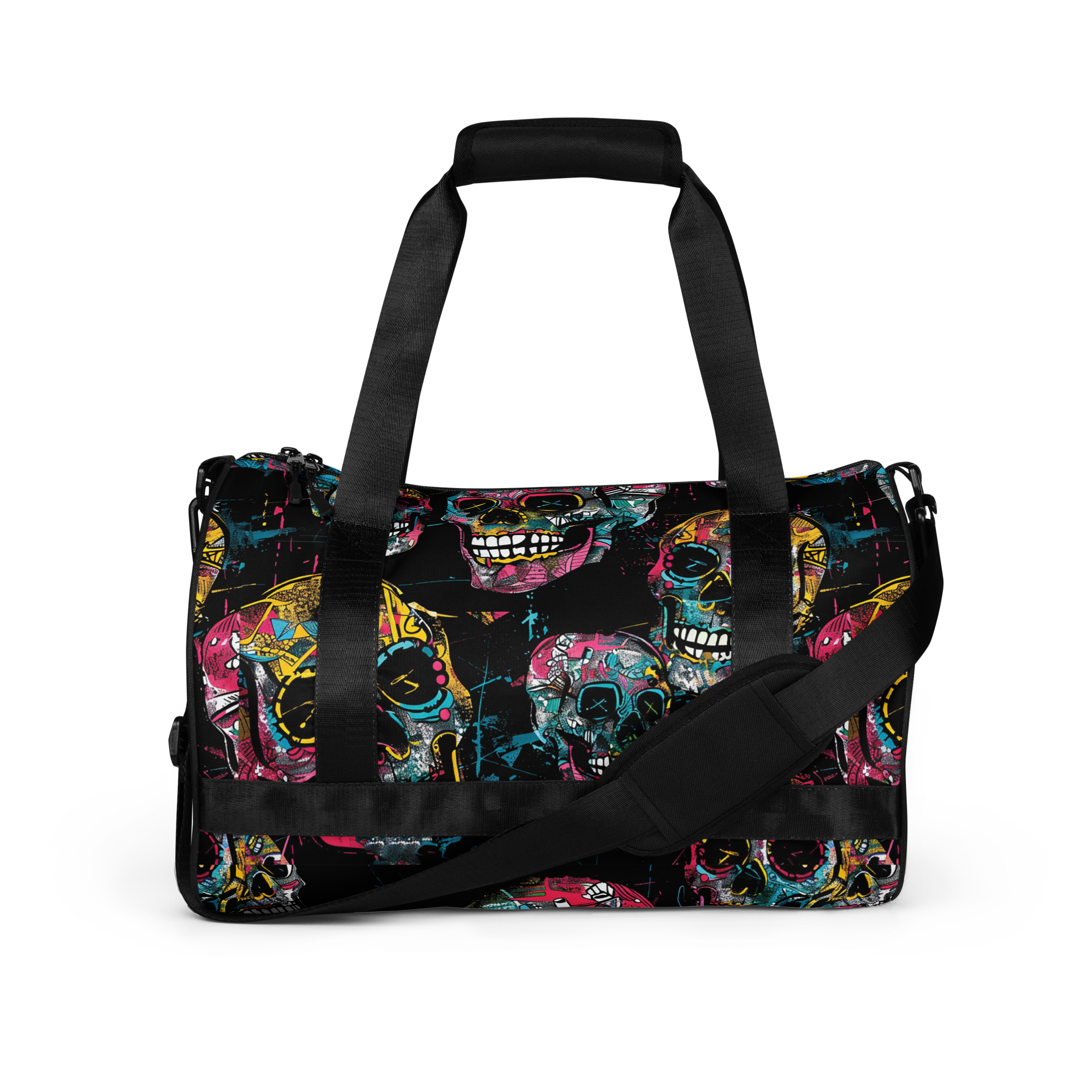 Graffiti Skulls All-Over Print Gym Bag - Black
