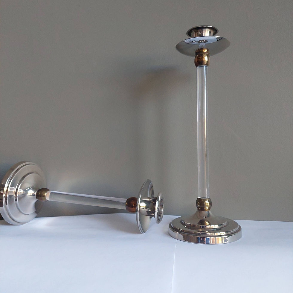 Thumbnail: Estrid Ericson Pair Of Brass And Plexiglass Candlesticks, 1960