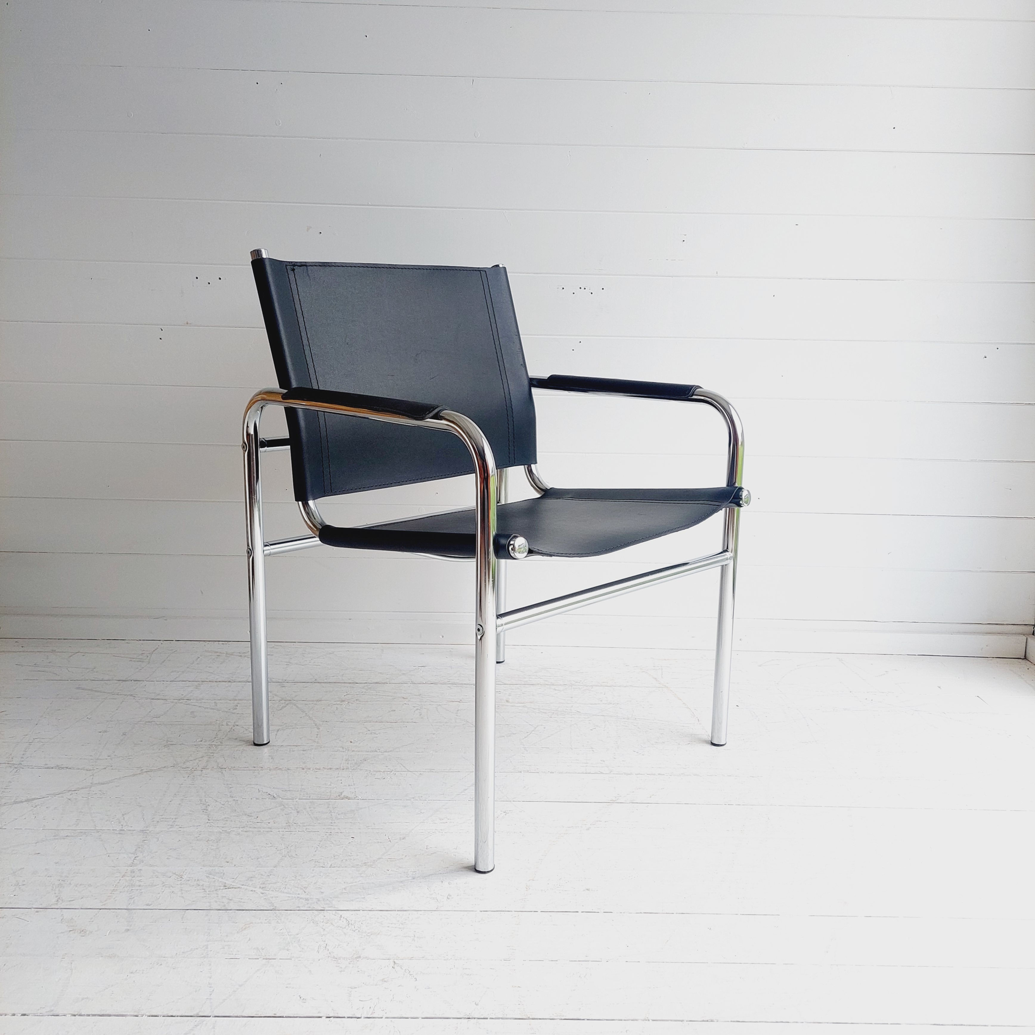 Postmodern Chrome & Leather armchair Tord Bjorklund style, 1980s