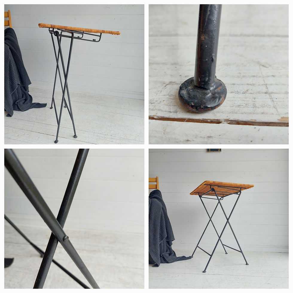 Thumbnail: Vintage Iron & Rattan Folding Side Bistro Table France 50s