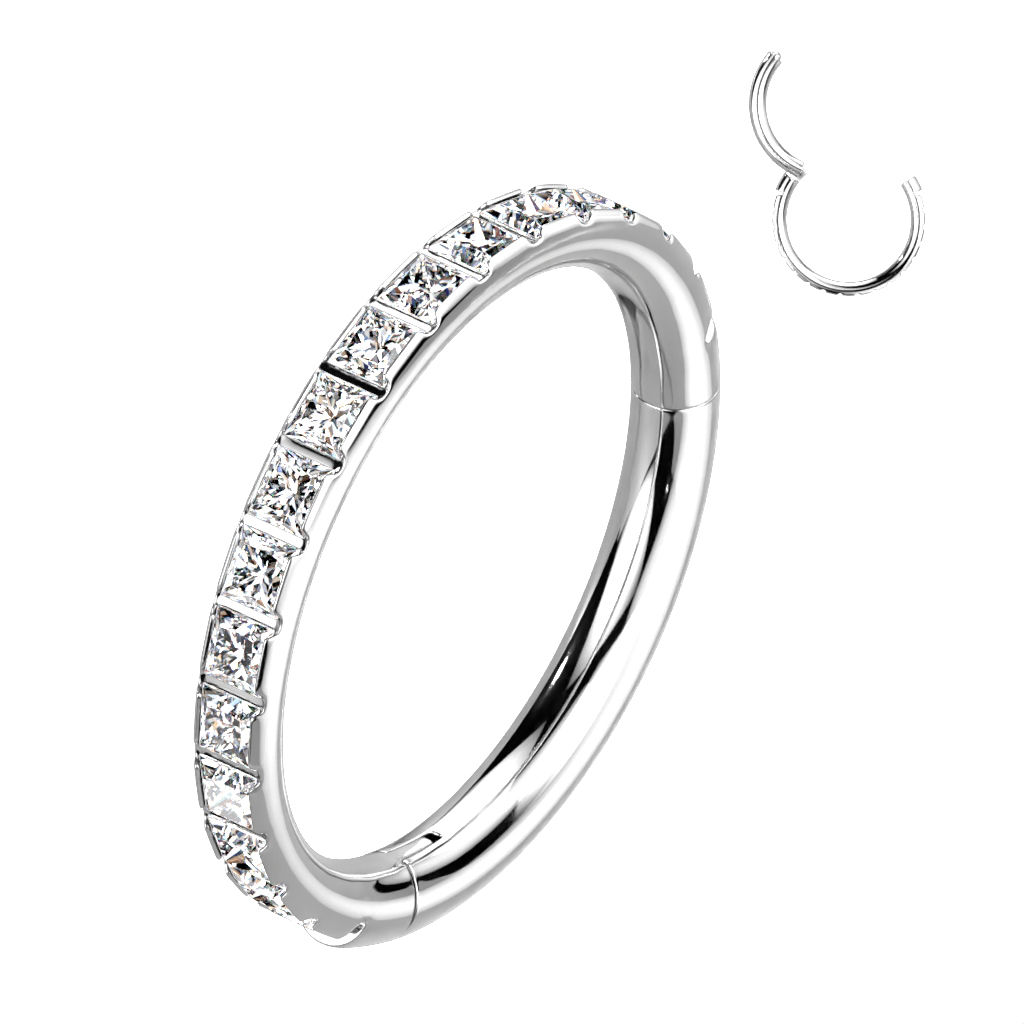 Hoop Ring With Pave Outward Facing Square CZs