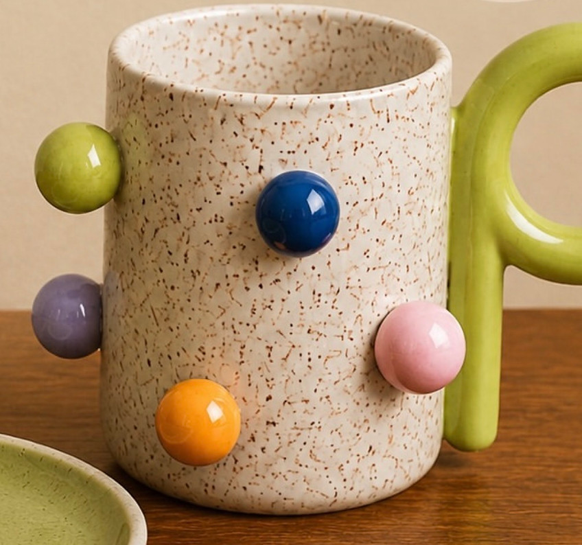 Caneca de cerâmica artesanal produzida durante aula de modelagem na Escola Potteria