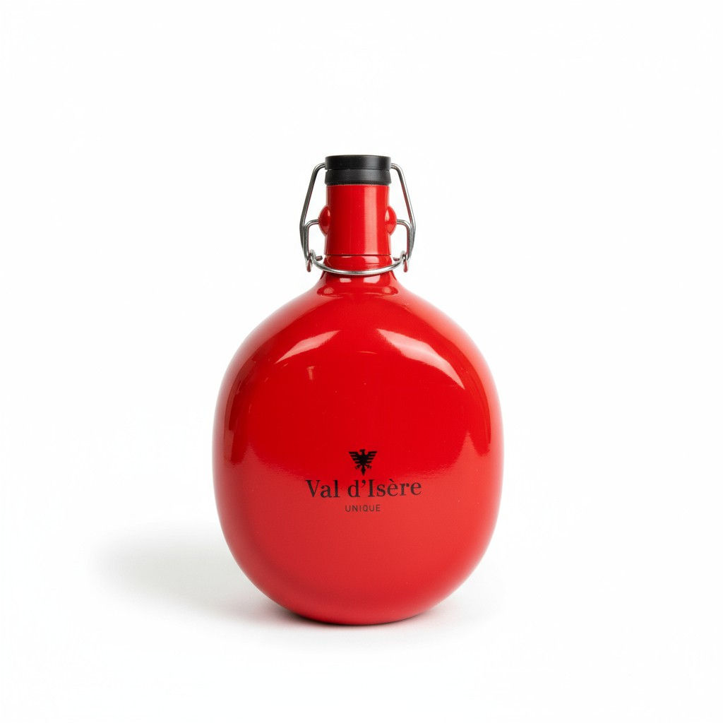 GOURDE OVALE ROUGE "Val d'Isére" Fin de Série  - 1 LITRE - EN ALUMINIUM RECYCLE