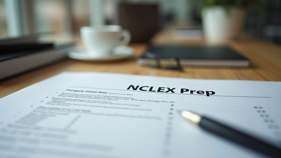 Close-up view of a study desk with NCLEX prep materials