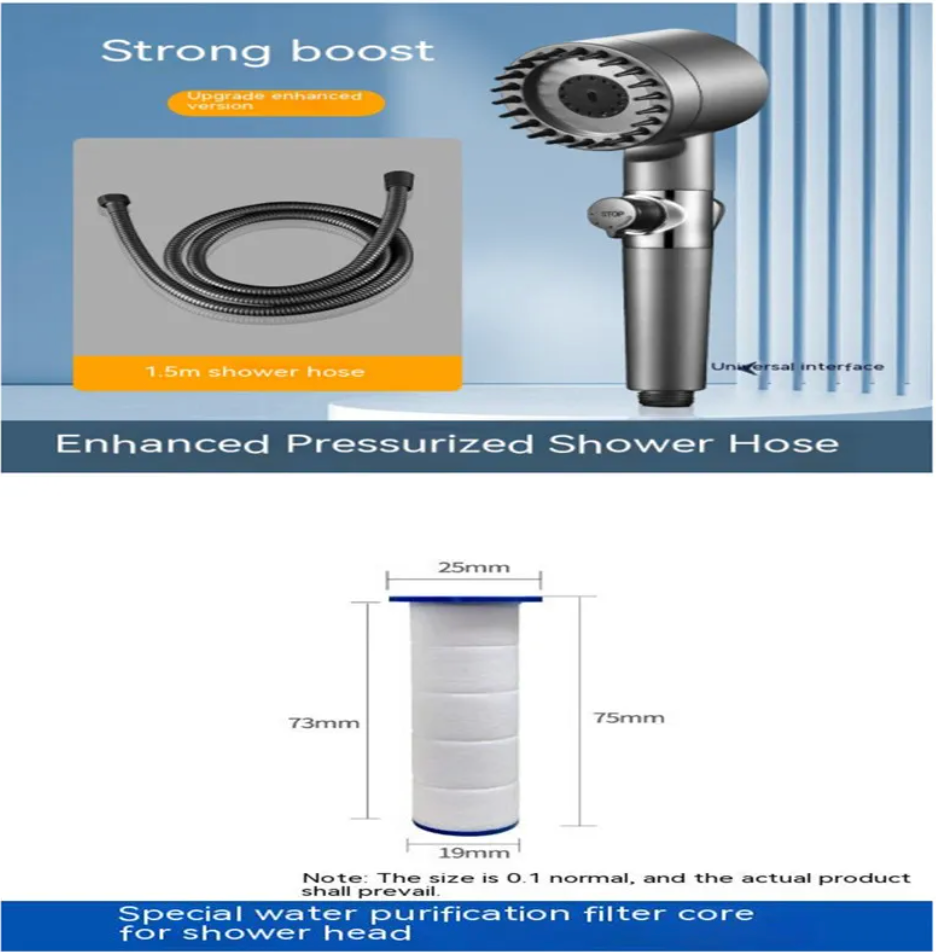 Thumbnail: Adjustable High-Pressure Shower Head with Hose