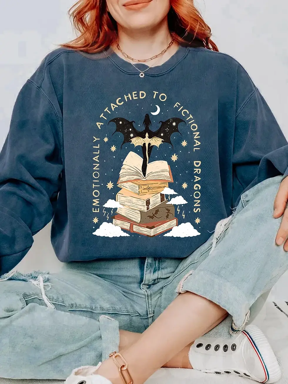 Thumbnail: Bookish Dragon Reader Sweatshirt Emotionally Attached To Fictional