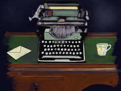 An old American Typewrite on an Edwardian desk with a cup of tea and a letter
