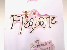 Front cover of paperback book with name Fleabane & a small Fairy balancing on letters