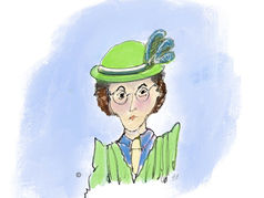 An Edwardian young woman dressed in green & wearing glasses