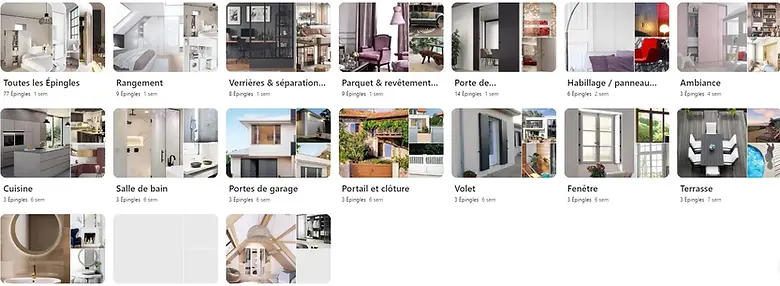 Exemple de profil Pinterest optimisé - stratégie de communication digitale : branding visuel, texte, tableaux, épingles
