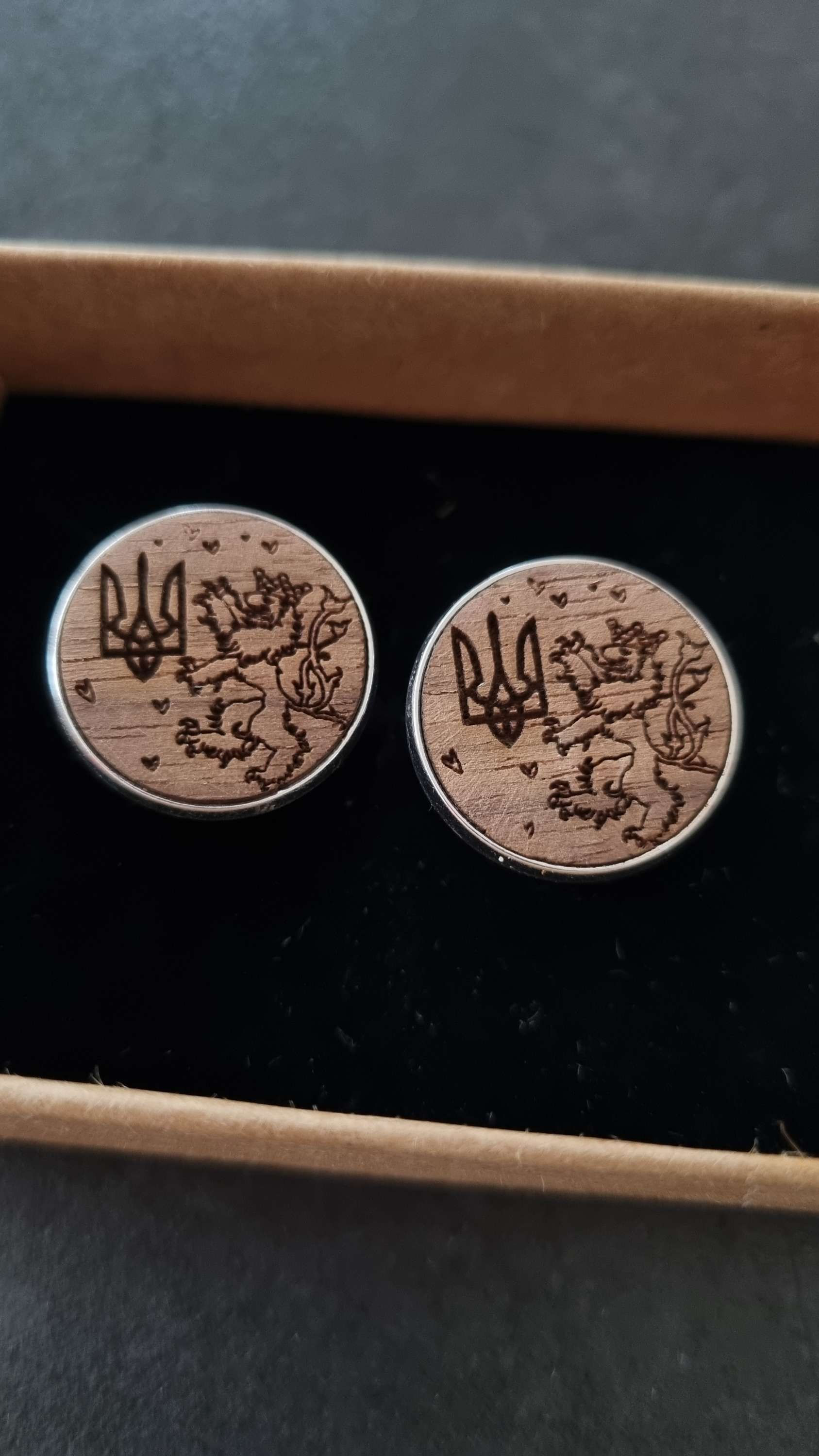 Custom made wooden cufflinks "Ukraine-Luxembourg connection"