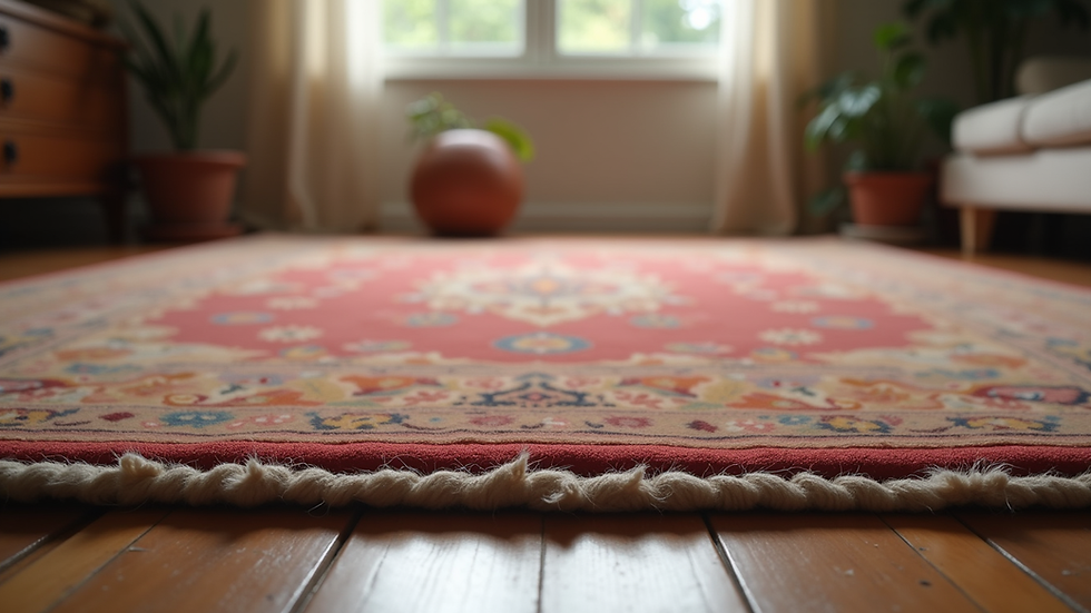 Close-up view of a beautifully woven Oriental area rug