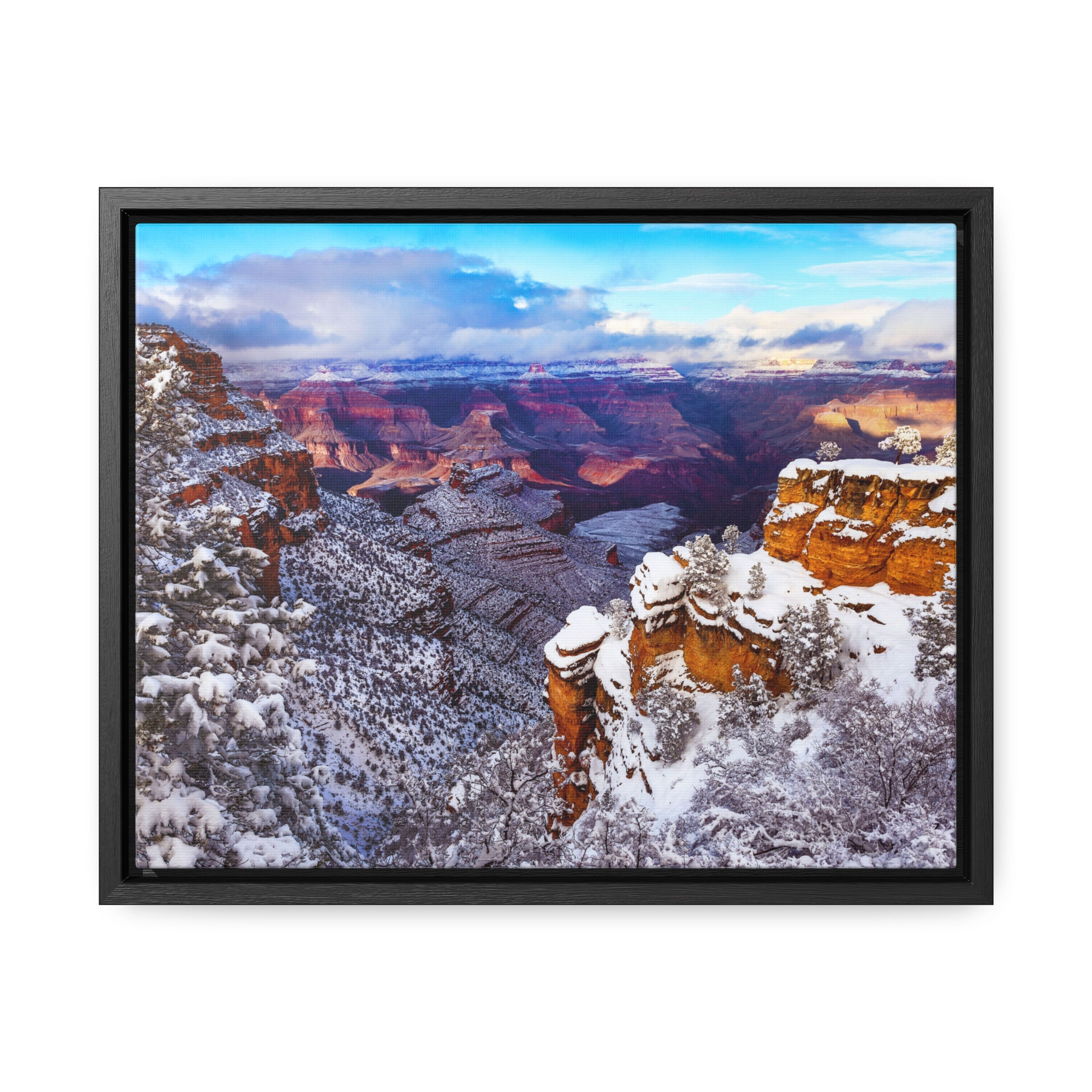AZ Grand Canyon Landscape Canvas Print - Cotton Fabric, Walnut/Black Frame