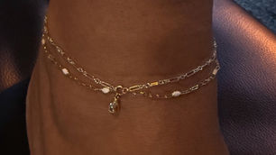 Delicate gold-filled permanent necklace worn by a York Linked client