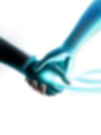 Create a futuristic scene depicting a connection between a human and a technological machi