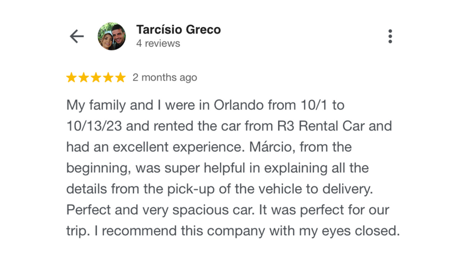 depoimento sobre o serviço da empresa r3 rental car