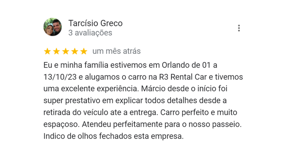 depoimento sobre o serviço da empresa r3 rental car