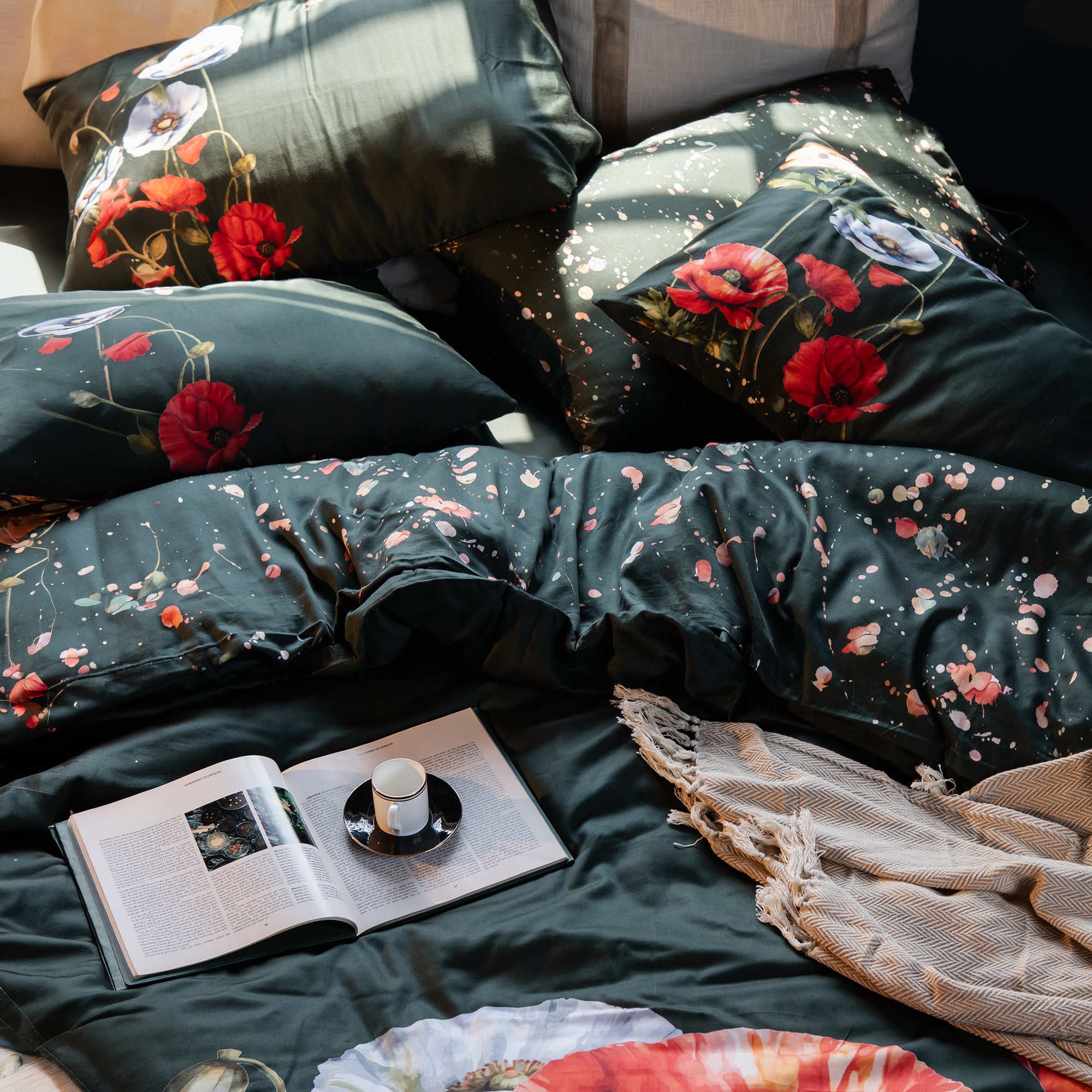 Poppy Blush: 300 TC Premium Cotton Bed sheet Set ( 1 Flat Sheet + 2 PillowCases)