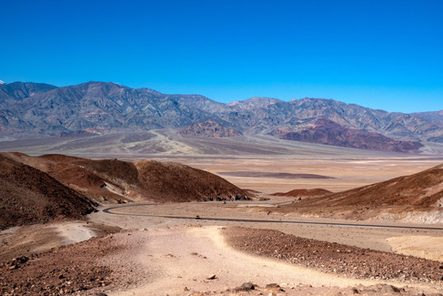 Scenery of Artist's Drive with Death Valley in the background at Death Valley National Park, California.