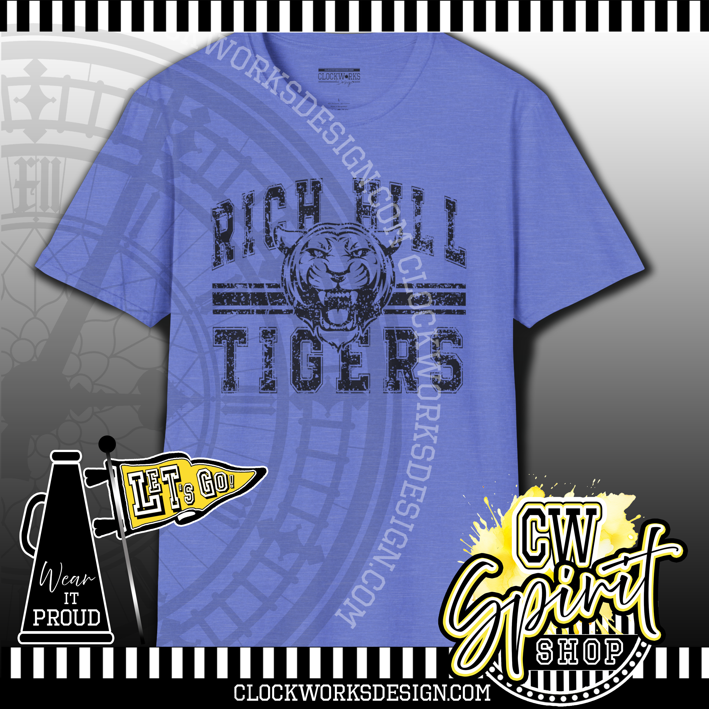 RH101 Tigers,Rich Hill,Vintage Mascot Stripe, School spirit te