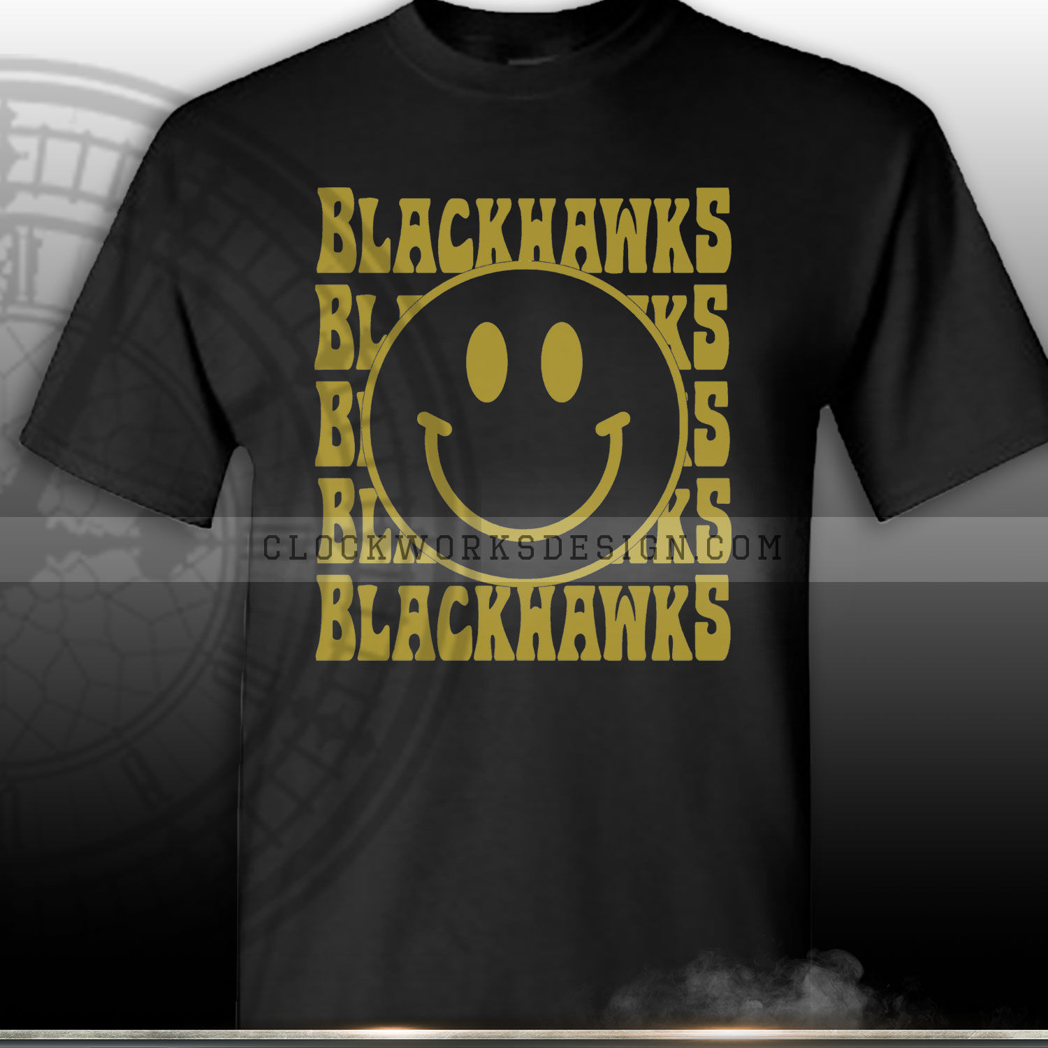 111146 Blackhawks Repeating Smiley Face Gold