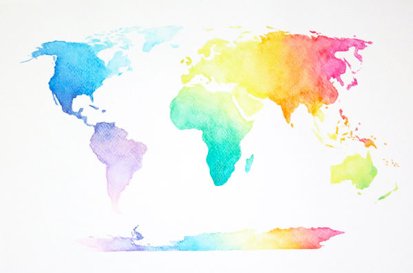文具手帖｜水彩風彩色世界地圖