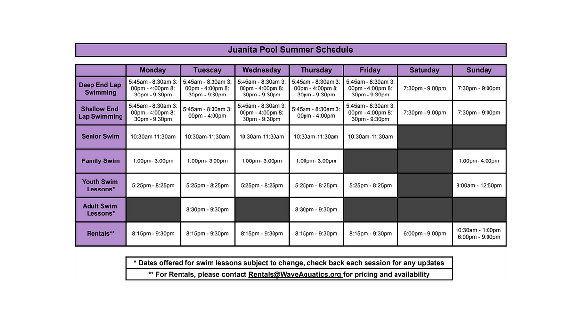 Juanita Master Schedule