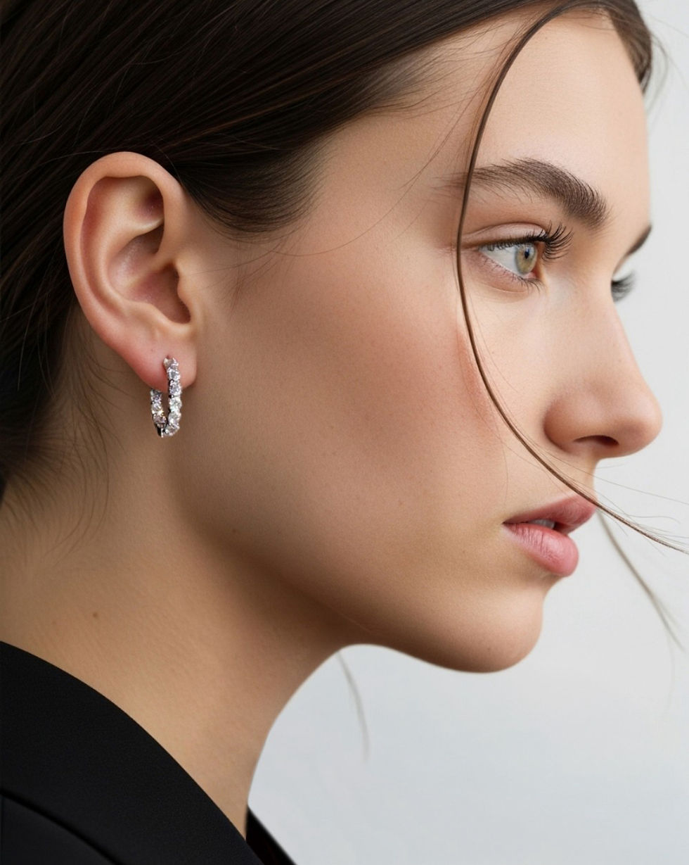 縮圖：LLOYD 2mm Eternity Tennis One-Touch Ring Earrings 925 SLIVER