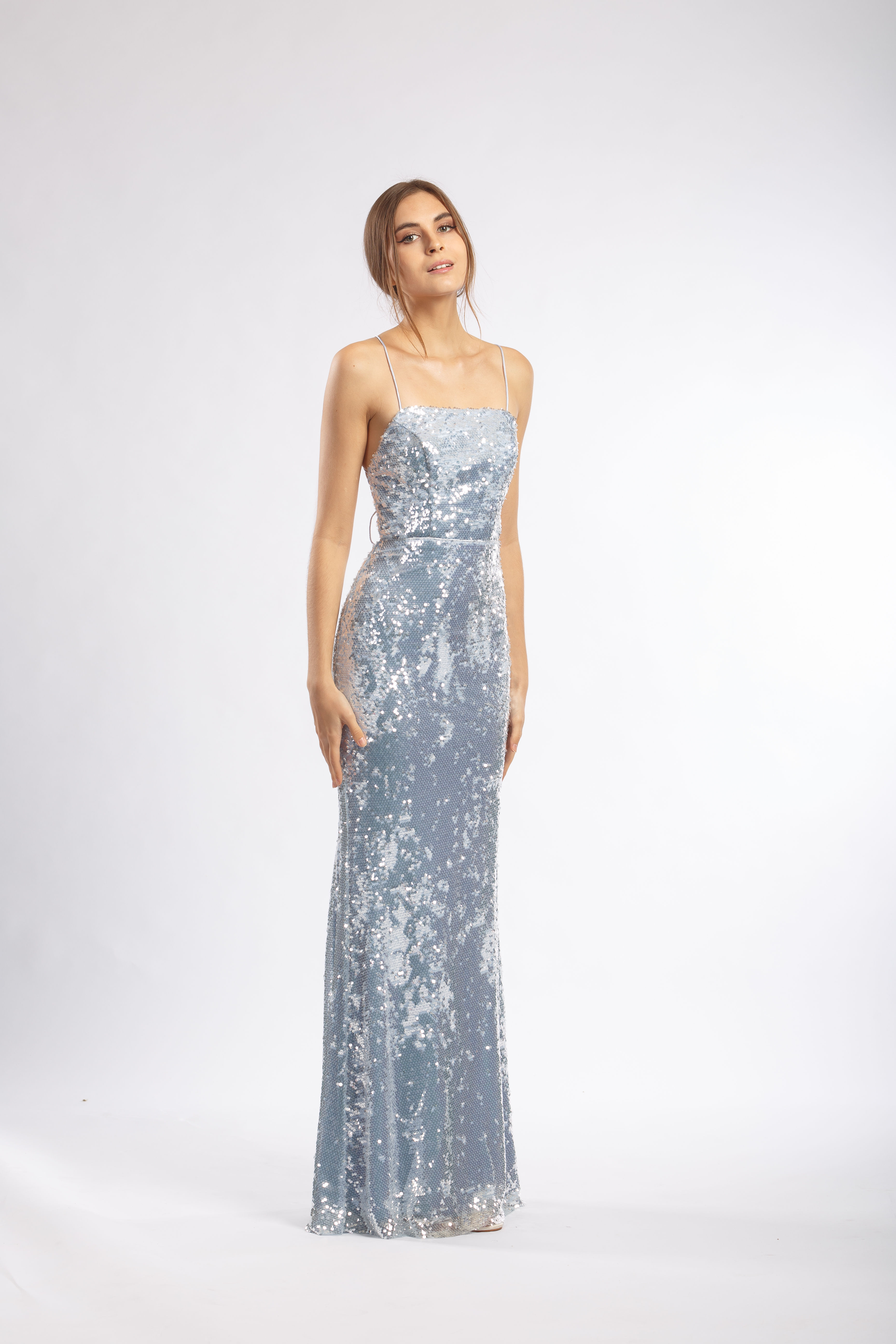 Baby Blue Soft Sequin Prom Dress