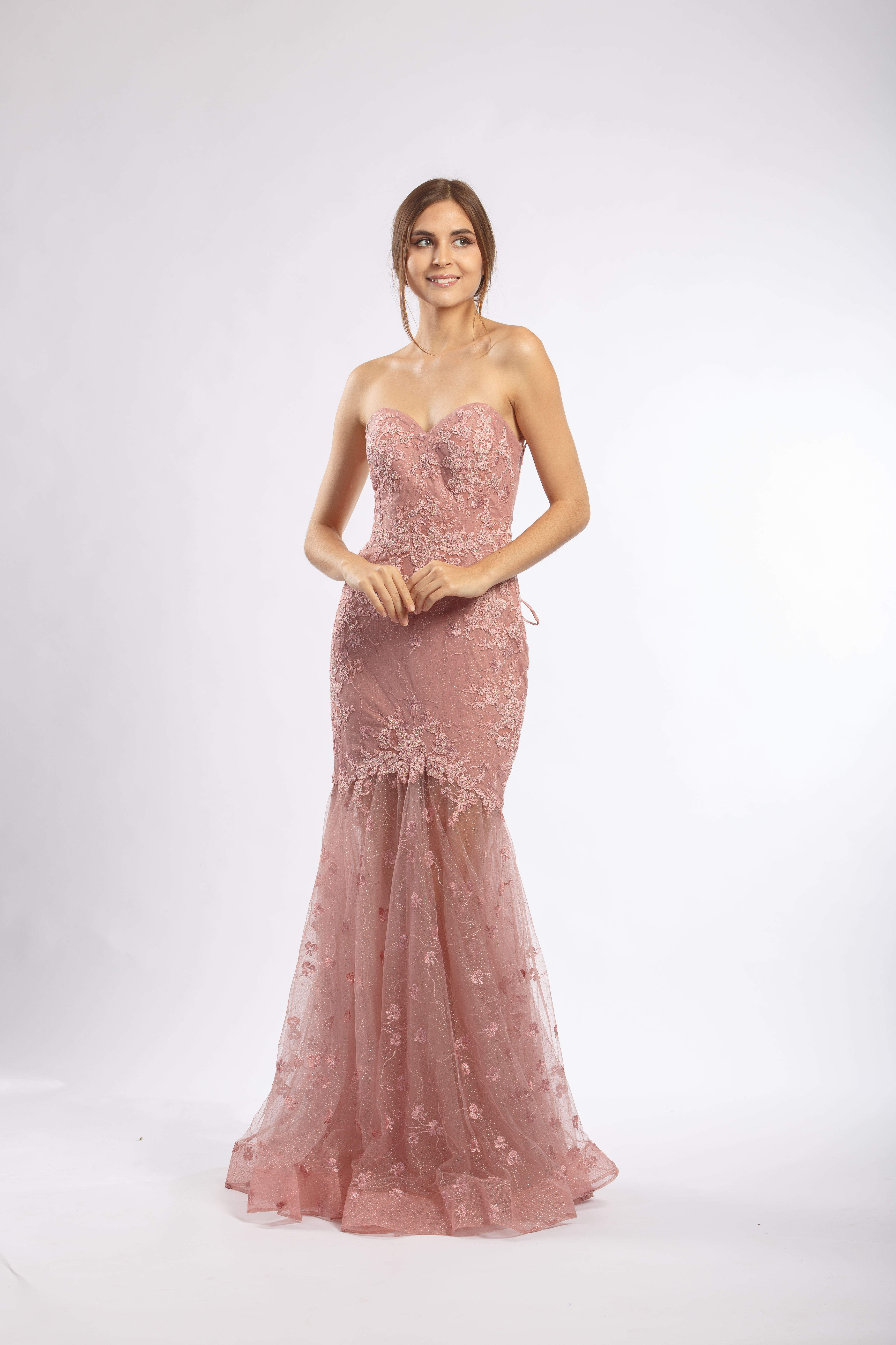 Blush Embellished Strapless Mermaid Gown