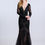 Thumbnail: Black Embellished Long Sleeves Illusion V Trumpet Gown