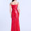 Thumbnail: Red Beaded Satin Off Shoulder Gown