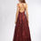 Thumbnail: Red Sequin Spaghetti Strap Gown With Beaded Belt